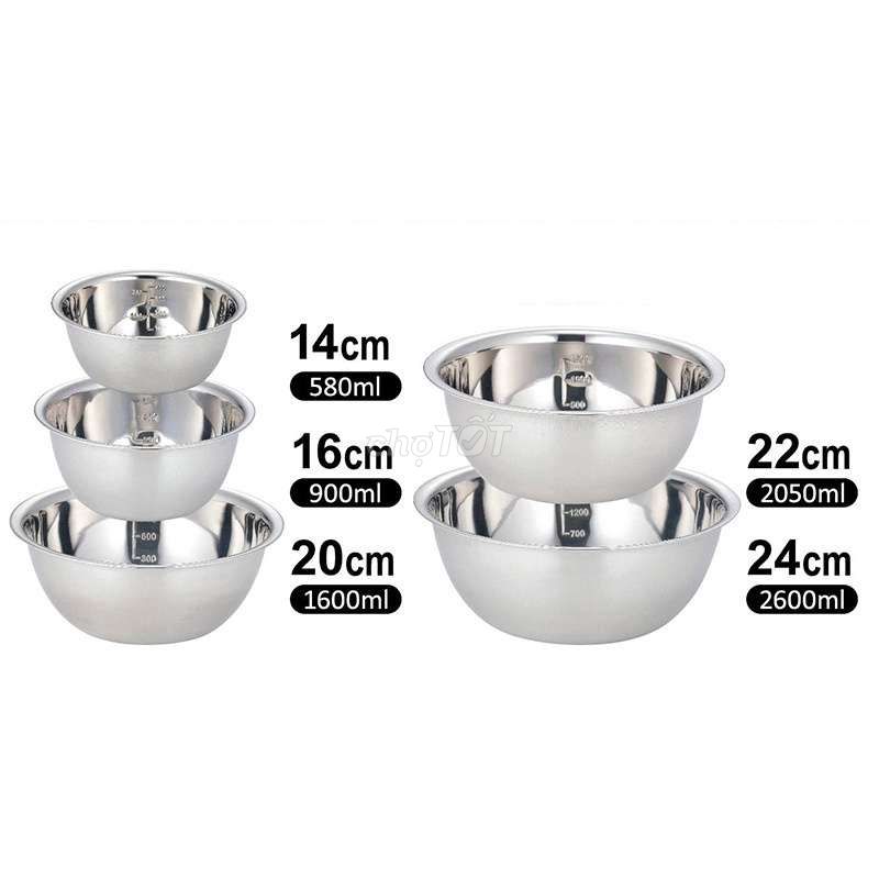 Bát inox 304 tiện lợi, set 5 bát 5 kích thước