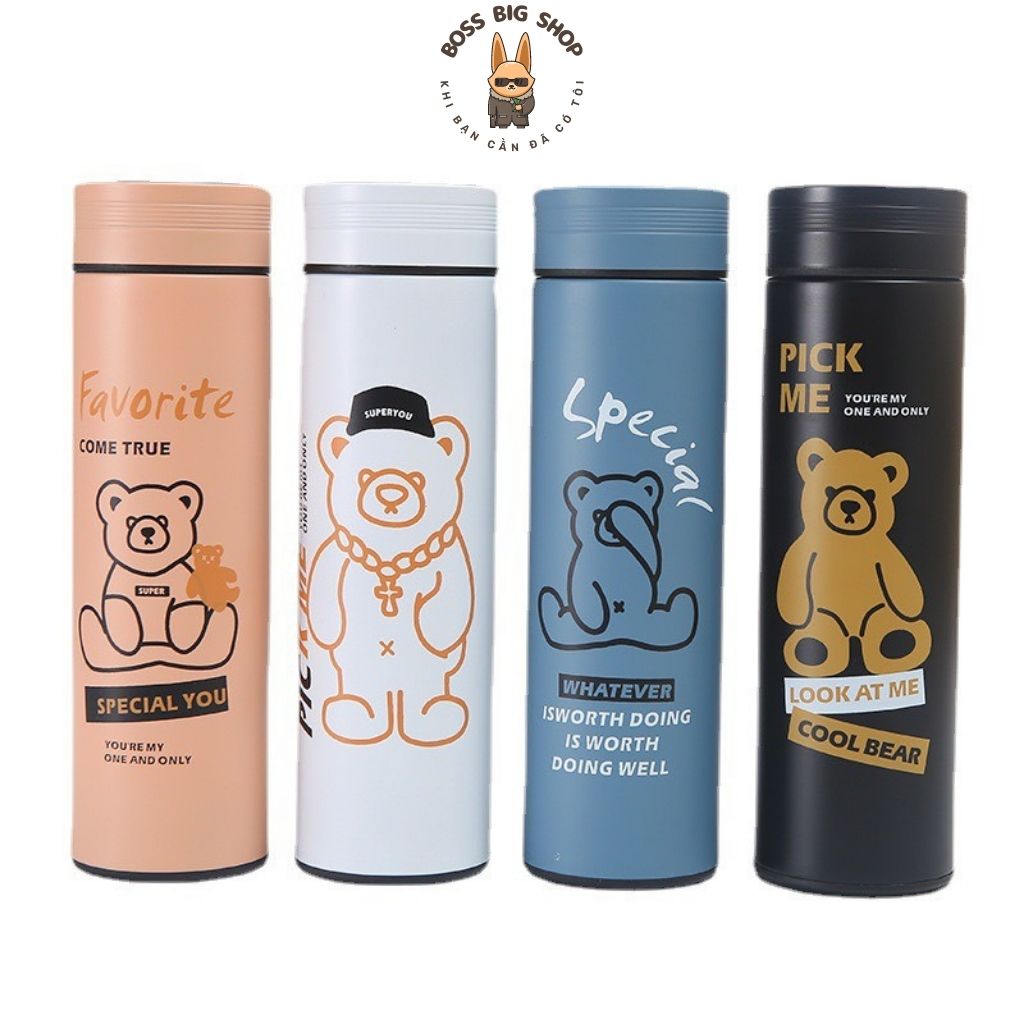 Bình nước giữ nhiệt Inox 500ml có LED cảm biến đo nhiệt độ trên nắp bình, Bình đựng nước học sinh