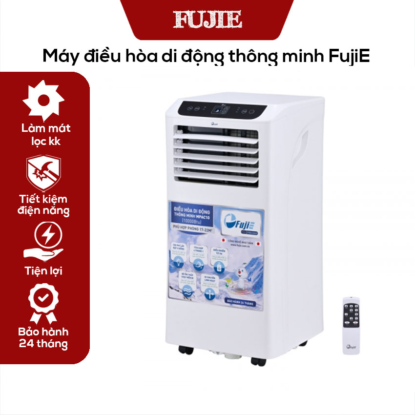 Máy điều hòa di động thông minh FujiE MPAC10, Đa chức năng 4 in 1, Khả năng làm lạnh, Lọc sạch không khí, Hút ẩm trong điều kiện trời nồm, Quạt làm mát, Bảo hành 24 tháng
