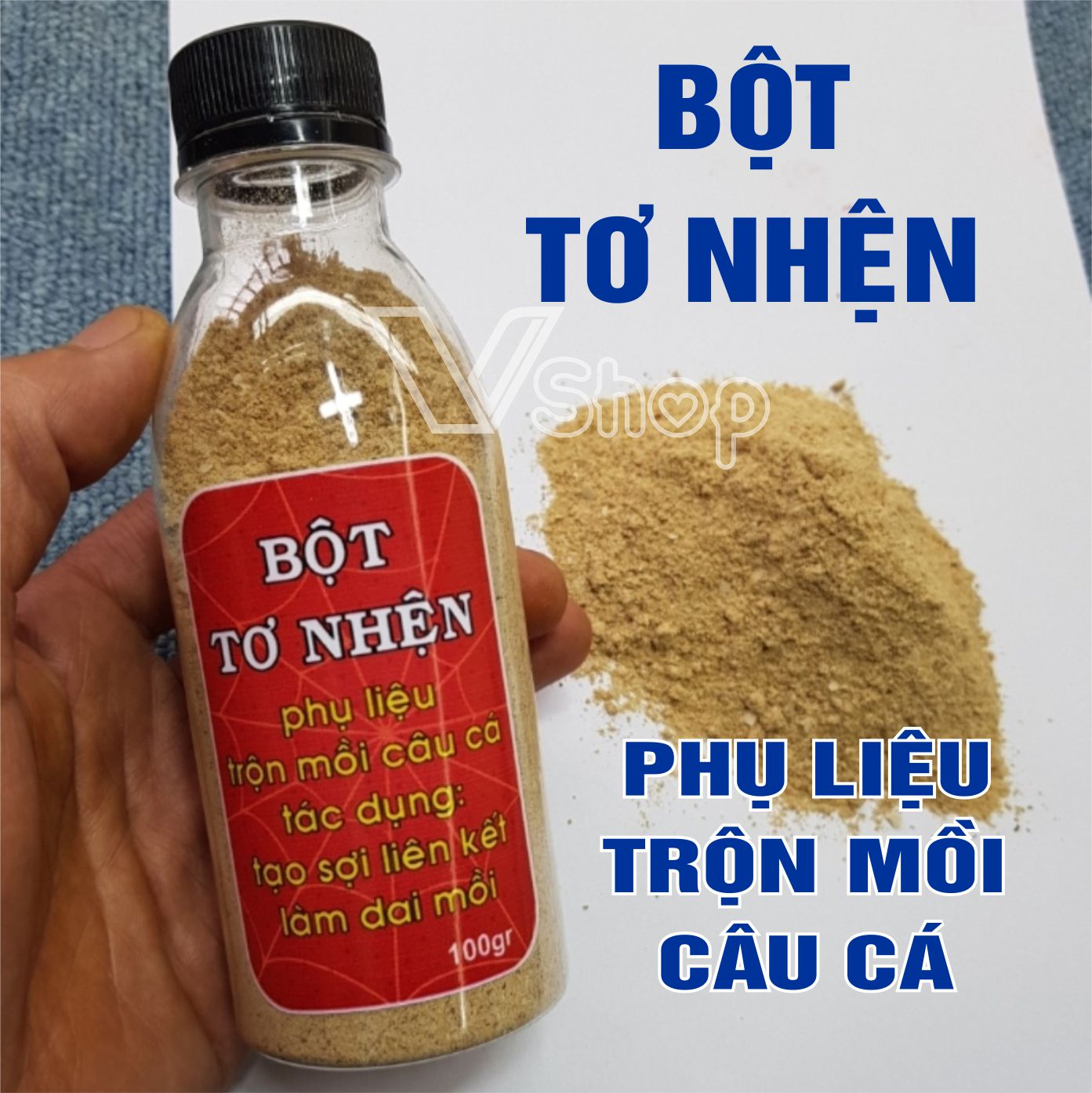 Bột tơ nhện, bột tạo sợi liên kết, trộn mồi câu cá. chai 100gr