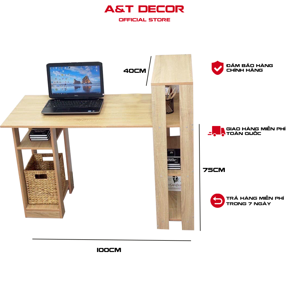Bàn học gỗ hiện đại, bàn làm việc, phù hợp cho gia đình hoặc văn phòng làm việc chất gỗ MDF kích thước 100x75x40cm