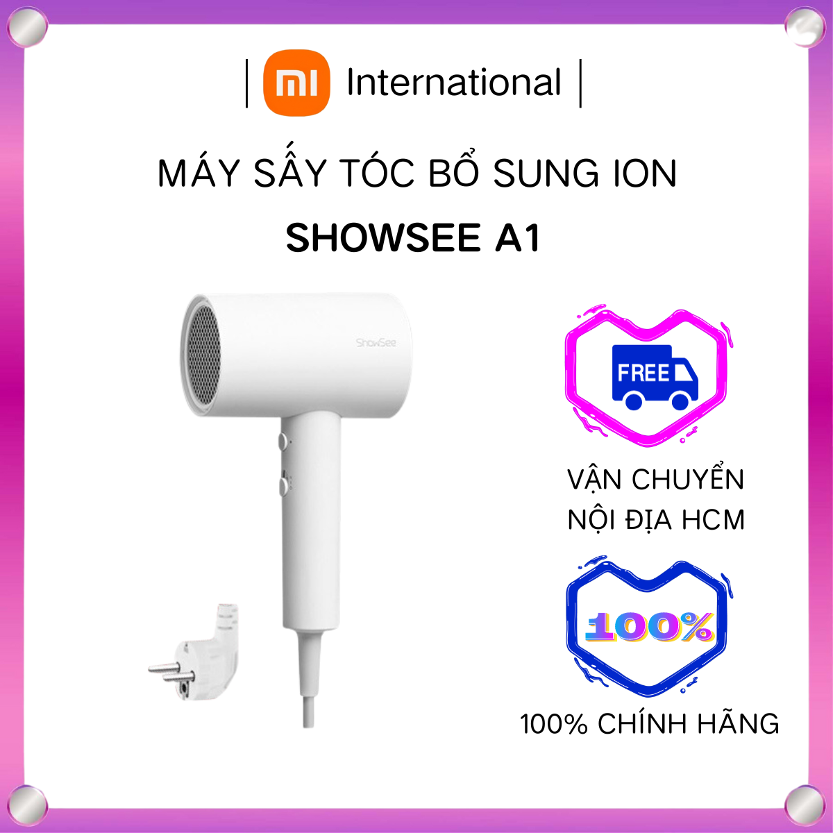 Máy sấy tóc ion âm Xiaomi ShowSee A1-W, di động, tiện lợi nhanh khô chuyên nghiệp công suất 1800w, vận hành êm ái - Xiaomi International