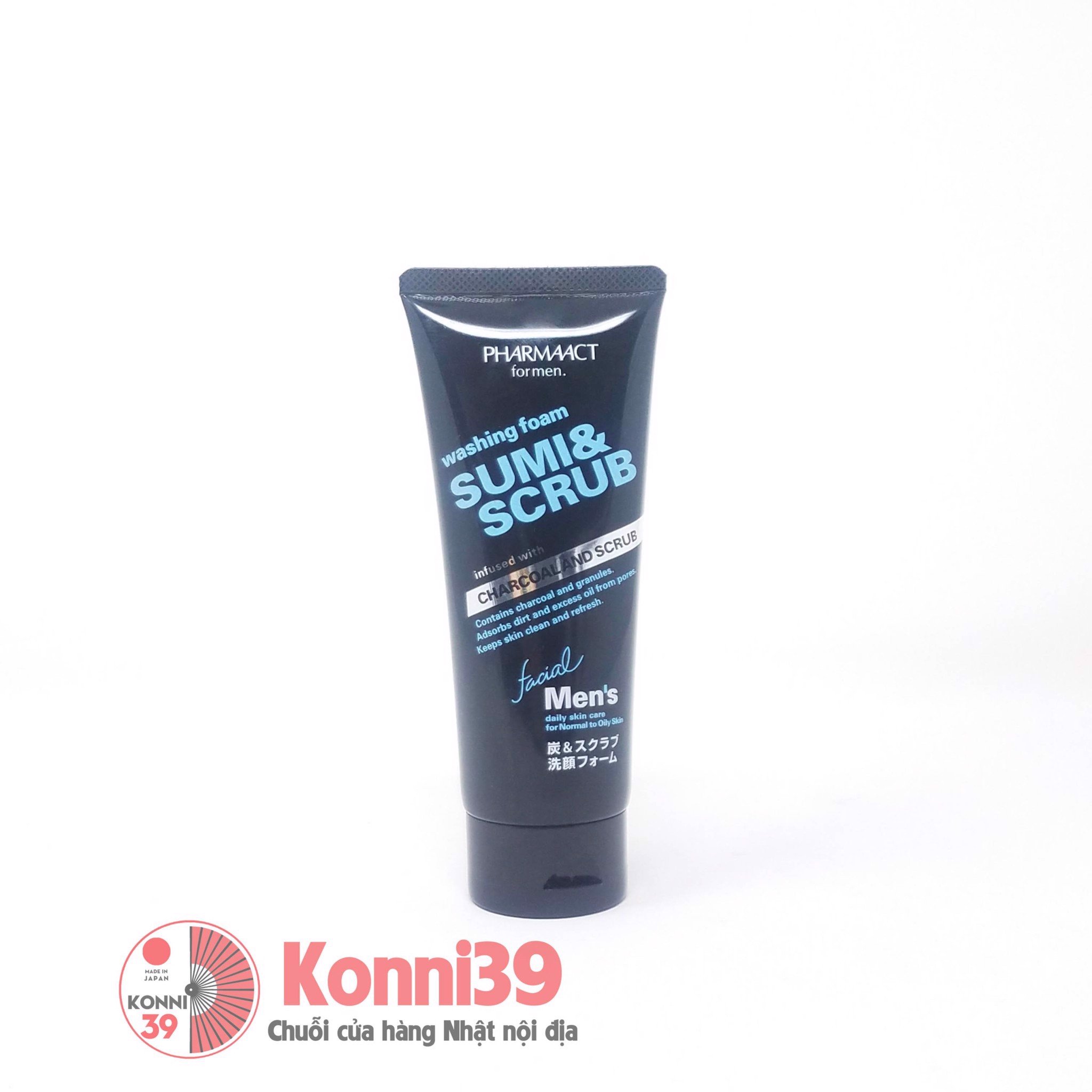 SỮA RỬA MẶT CHO NAM PHARMACCT THAN HOẠT TÍNH VÀ HẠT SCRUB TẨY TẾ BÀO CHẾT (TUÝP 130G) - HÀNG NHẬT NỘI ĐỊA