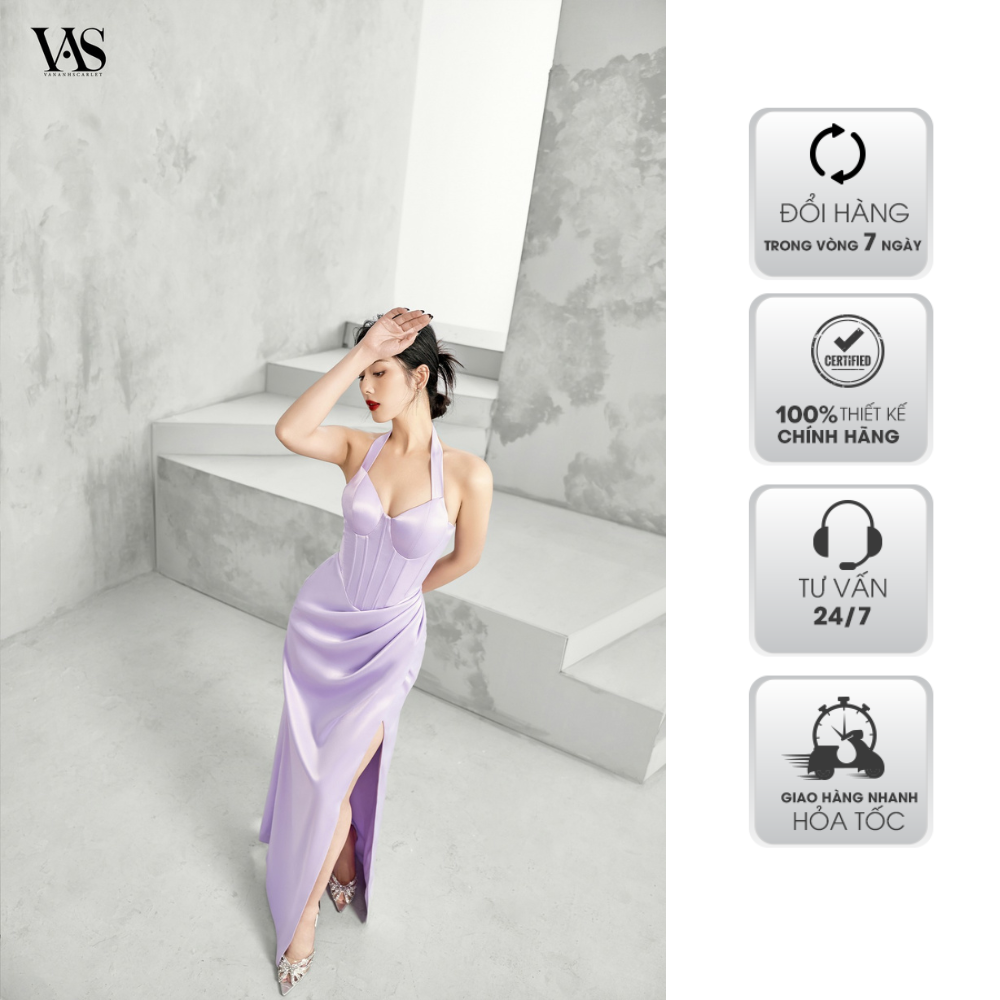 Đầm nữ dạ hội vananhscarlet hai dây xẻ tà v009s23