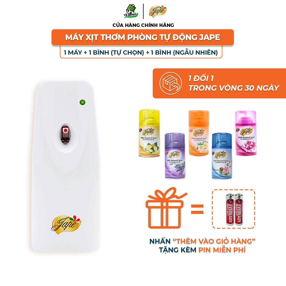 Máy xịt thơm phòng tự động Jape chính hãng, máy xịt phòng tự động nhập khẩu - Gồm 1 máy + 2 lõi - 300ml