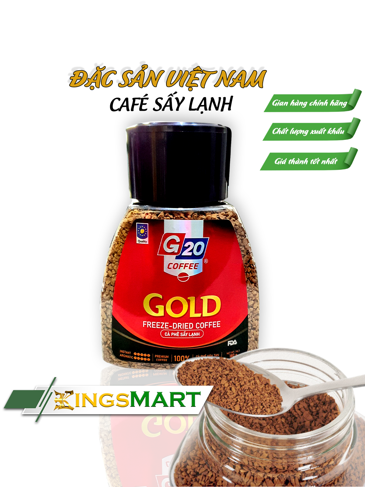 Cà Phê Sấy Lạnh Tinh Thể Nguyên Chất GOLD - Thương Hiệu G20 Coffee Thiên Sa - Hũ 180g - Kingsmart