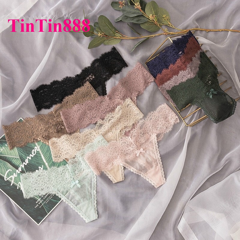 Bộ 5 Quần lót lọt khe ren gợi cảm màu pastel 8009 - Quần lót sexy xuyên thấu - Quần chíp nữ ren mềm mại - Quan lot nu lot khe - TinTin888