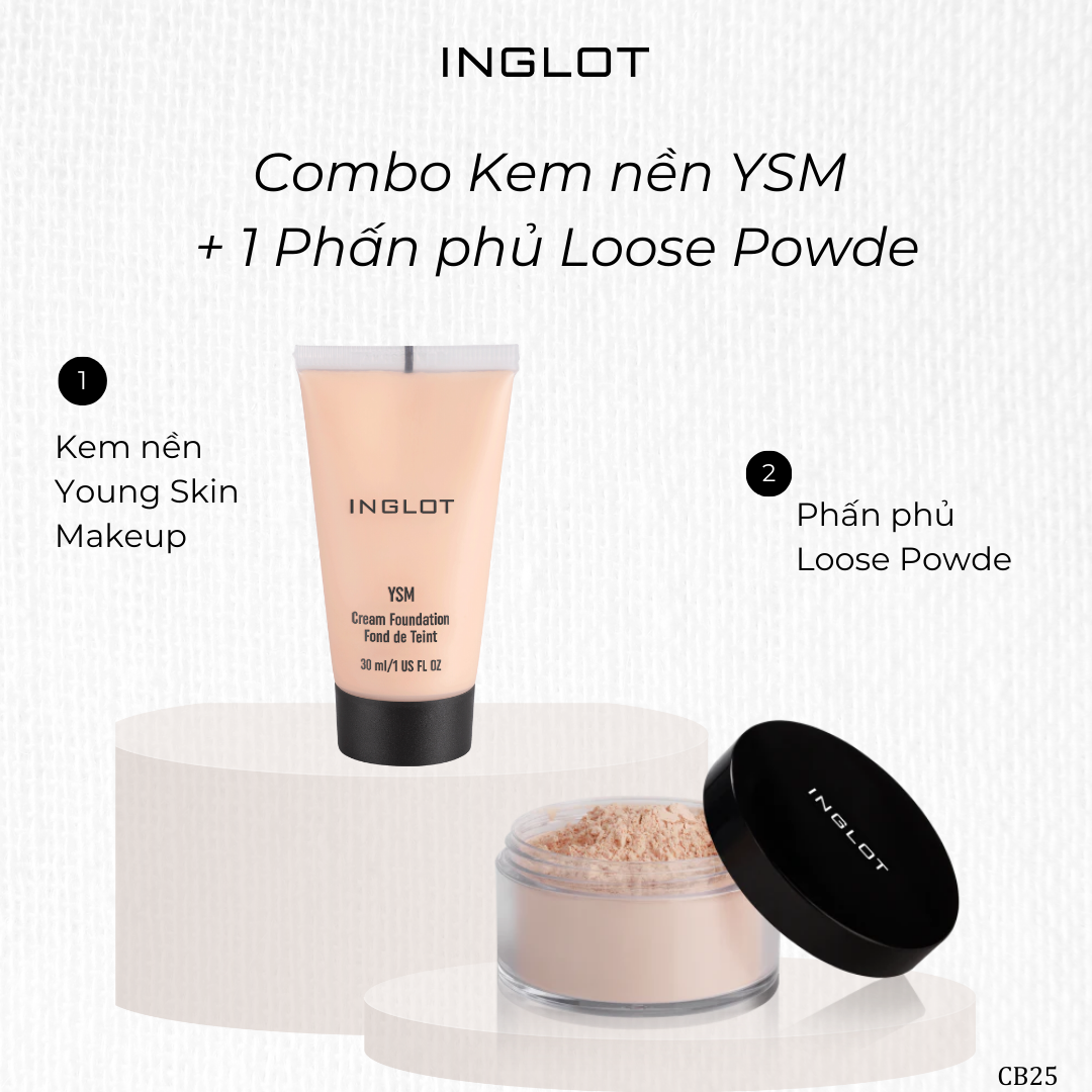Bộ trang điểm mặt gồm Kem nền hút dầu YSM Cream Foundation + Phấn phủ kiềm dầu Loose Powder INGLOT