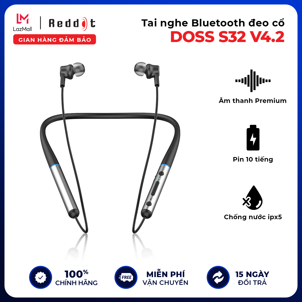 Tai nghe Bluetooth đeo cổ DOSS S32 V4.2 - Hàng Chính Hãng - Reddot  Mall