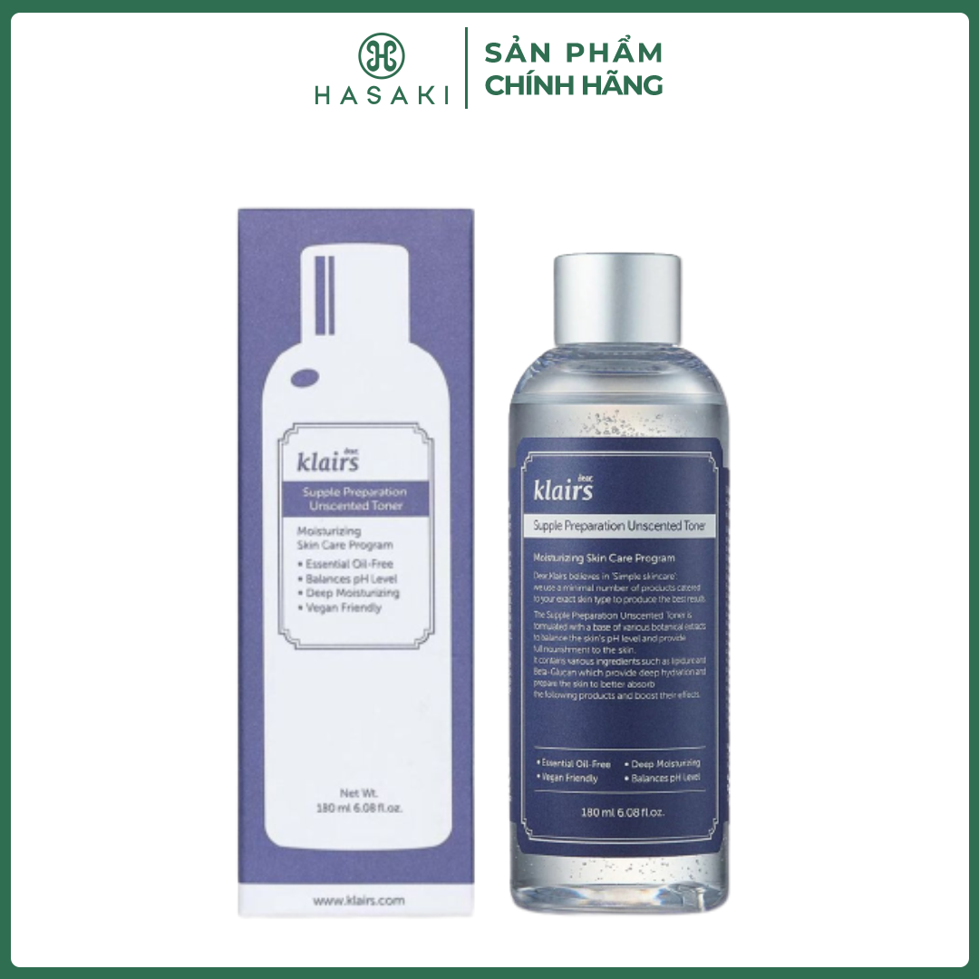 Nước Hoa Hồng Không Mùi Dành Cho Da Nhạy Cảm Klairs Supple Preparation Unscented Toner 180ml  Hasaki Sản Phẩm Chính Hãng