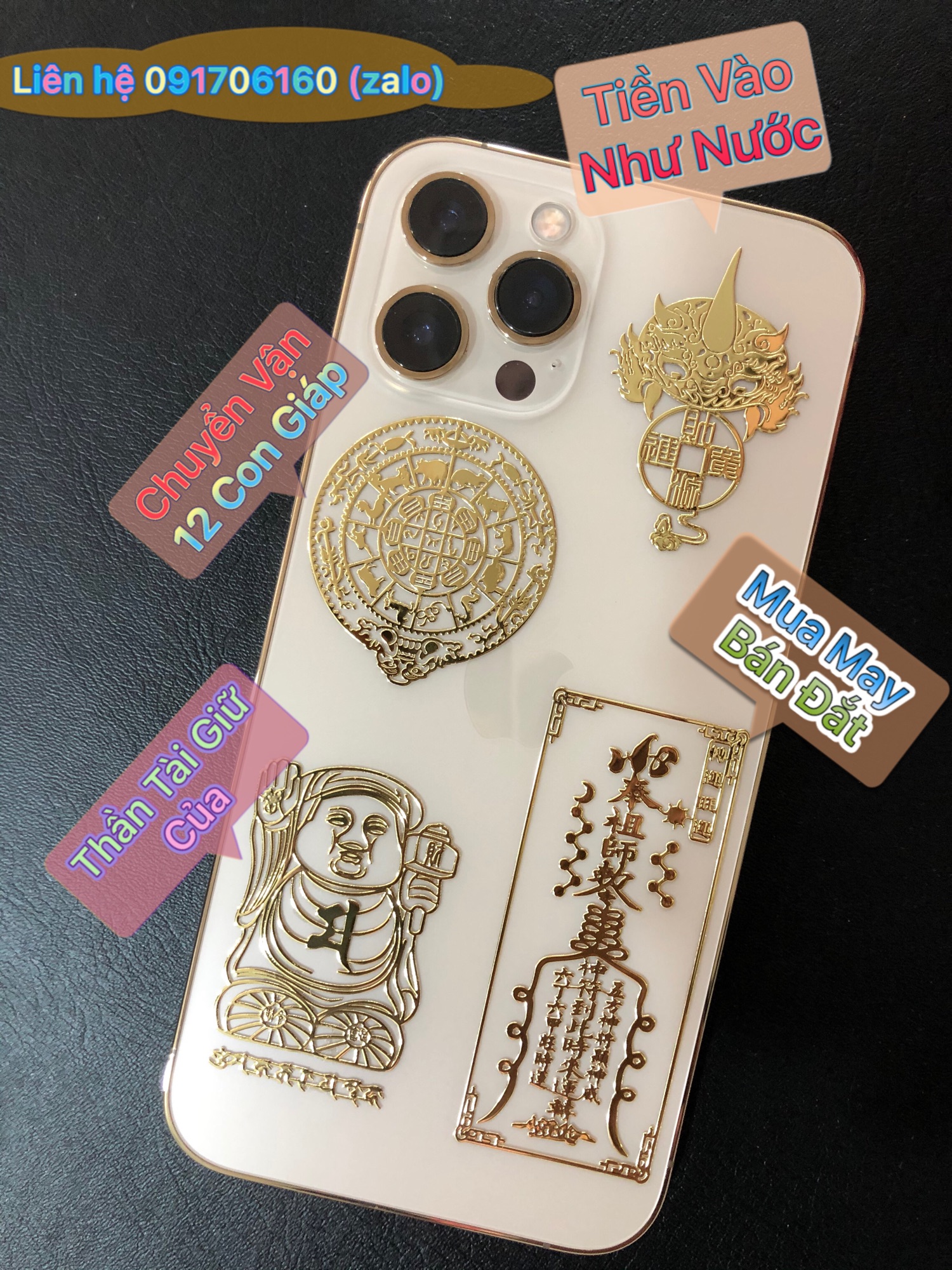 {GIÁ SỈ} [Đã Khai Quang] Bộ Combo 4 Linh Phù Tài Lộc Cải Vận May Mắn( Thần Tài Giữ Của - Mua May Bán Đắt - .T.i.ề.n. Vào Như Nước - Chuyển vận 12 Con Giáp) dán điện thoại , laptop, nhà cửa, xe,.,.- Linh Phù Tài Lộc