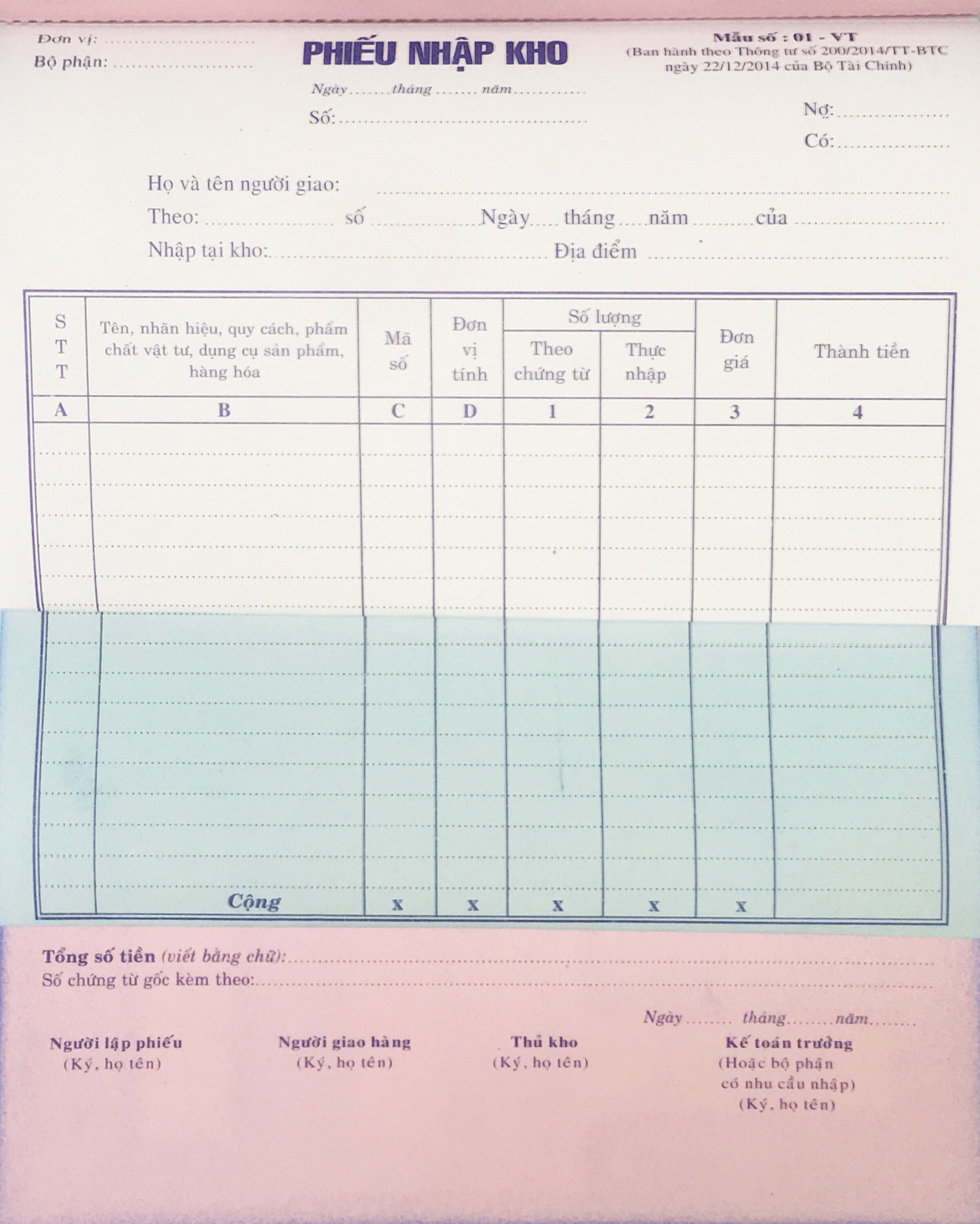 Phiếu xuất kho 3 liên/ Phiếu nhập kho 3 liên lớn