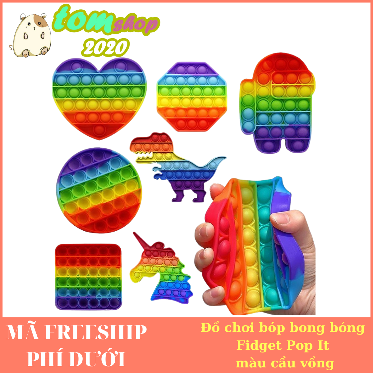Đồ chơi bóp bong bóng Fidget Pop It màu cầu vồng với nhiều hình dạng khác nhau được sản xuất ở Hoa Kỳ giúp trẻ em giảm căng thẳng - INTL