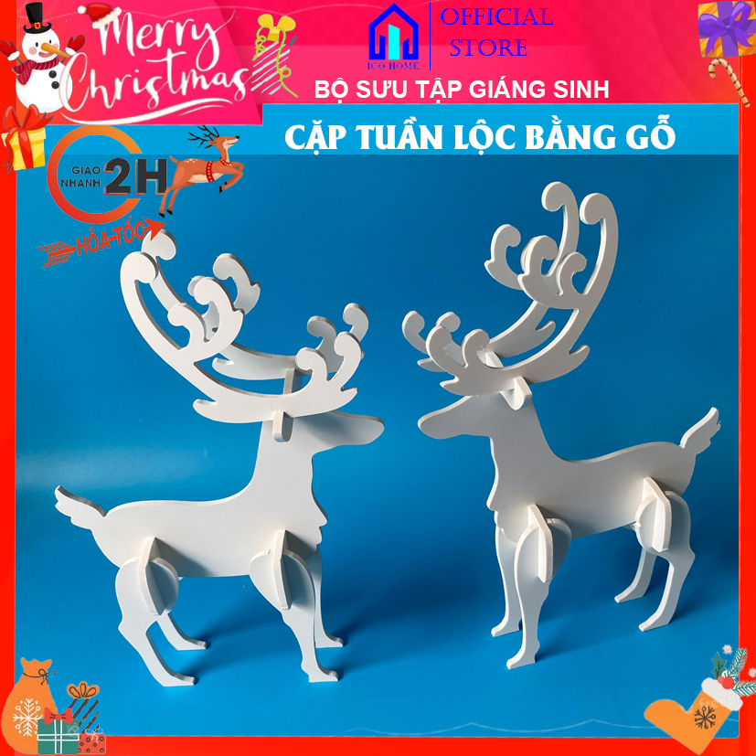 Combo 2 con tuần lộc bằng gỗ trang trí Noel - ICO HOME