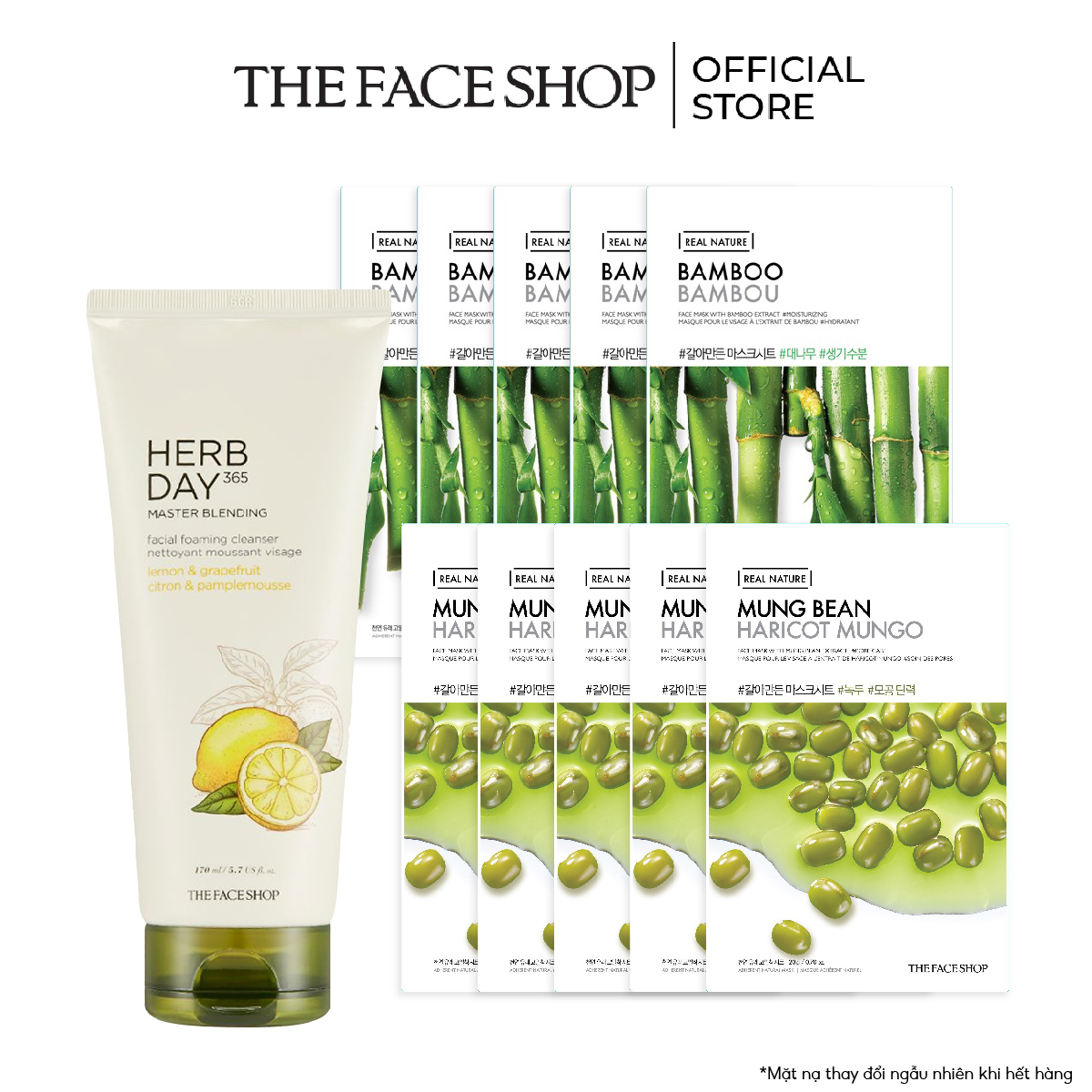 Combo 10 mặt nạ dưỡng ẩm the face shop real nature 20g & sữa rửa mặt lemon & grapefruit 170ml