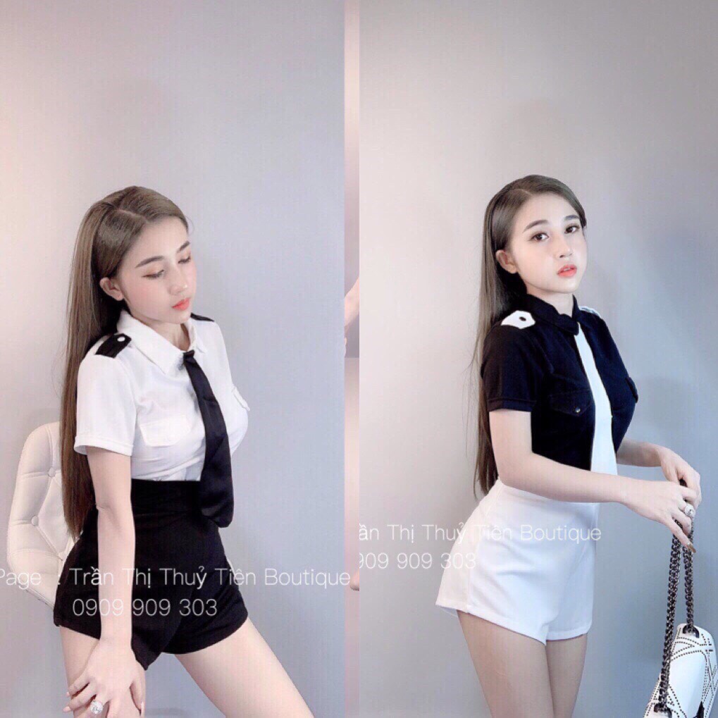 [Sét Bộ Loại 1] Sét bộ Áo & Chân Váy Phi Cơ hót Trend + Cà vạt Siêu Dễ Thương