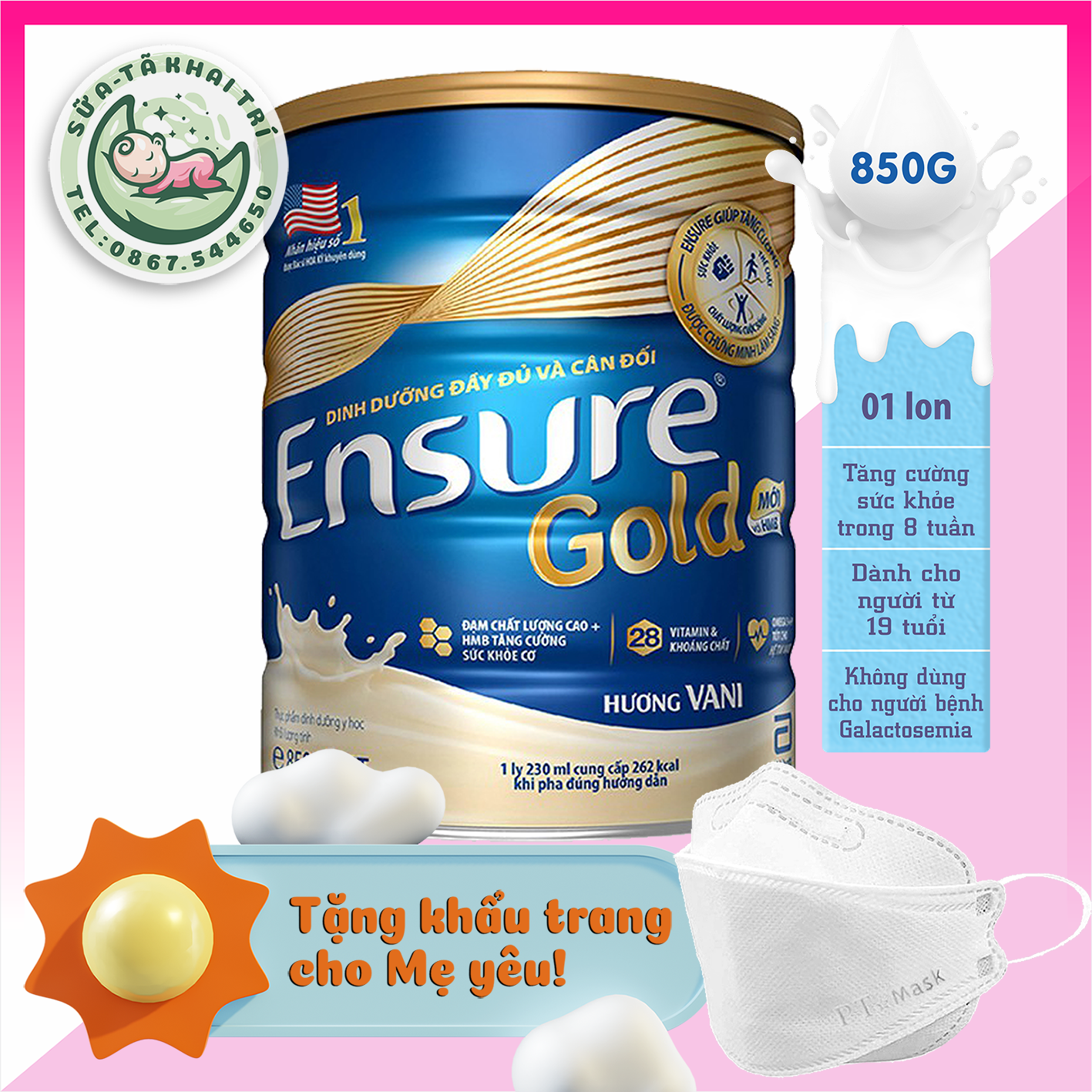 Sữa bột ensure gold hương vani - lon 850g - date 2023