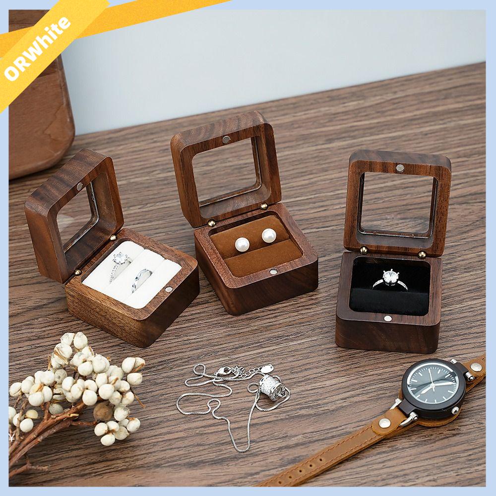 ORWHITE SHOP Đính hôn Đám cưới Hộp quà tặng Bằng gỗ Hộp đựng nhẫn Hộp trang sức Hộp Trưng Bày Nhẫn Tình Nhân Giá để đồ