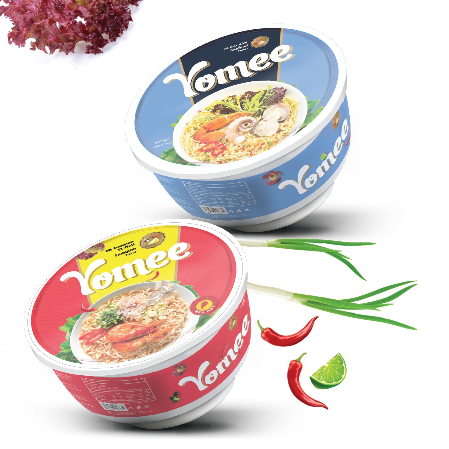 Combo 5 tô mì Yomee tô 75g - Hàng Xuất Khẩu - Vị lẩu hải sản và vị lẩu thái