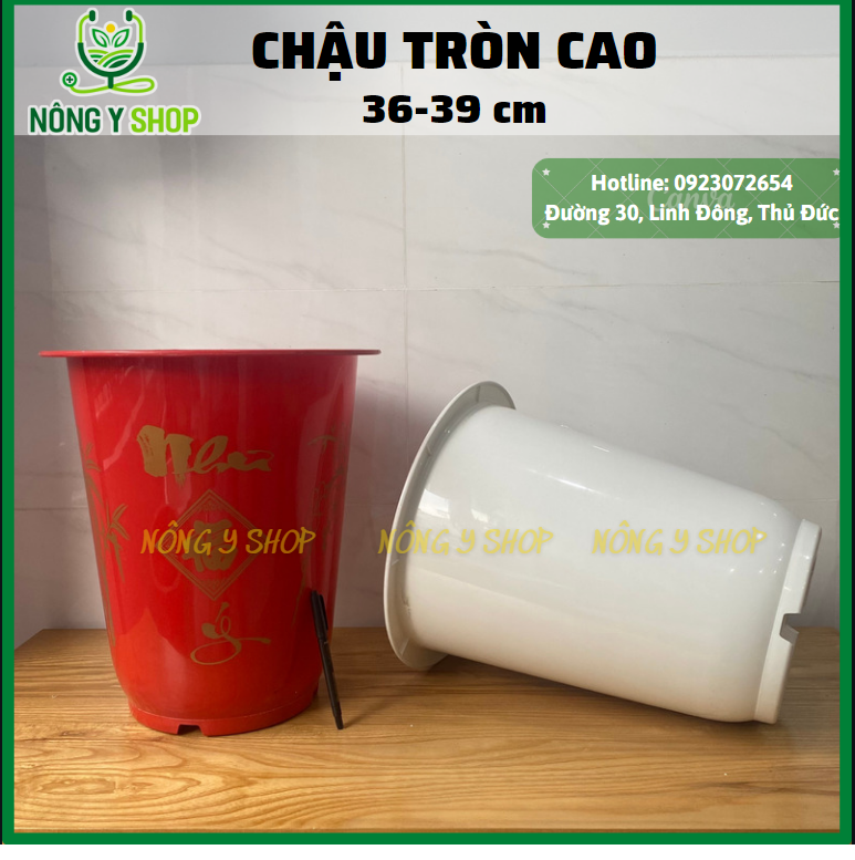 Chậu nhựa bom trắng tròn cao size lớn 36-39cm - Thakico