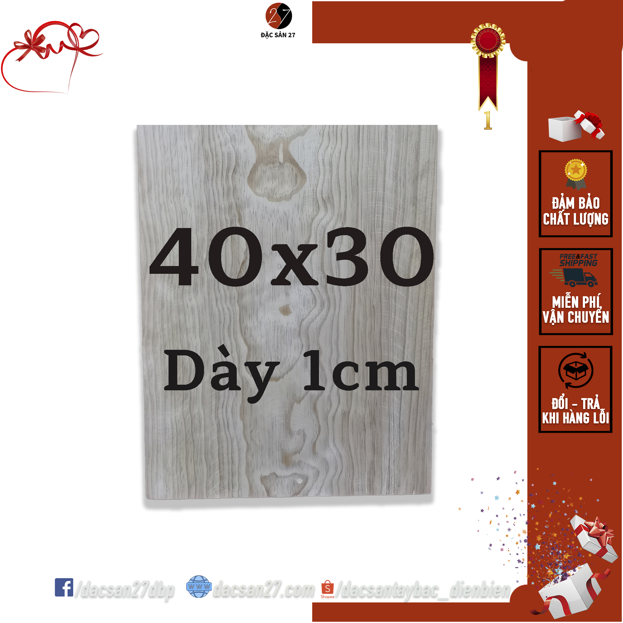 Miếng Gỗ Thông Dày 1cm kích thước 40x30 đã bào mịn 4 mặt