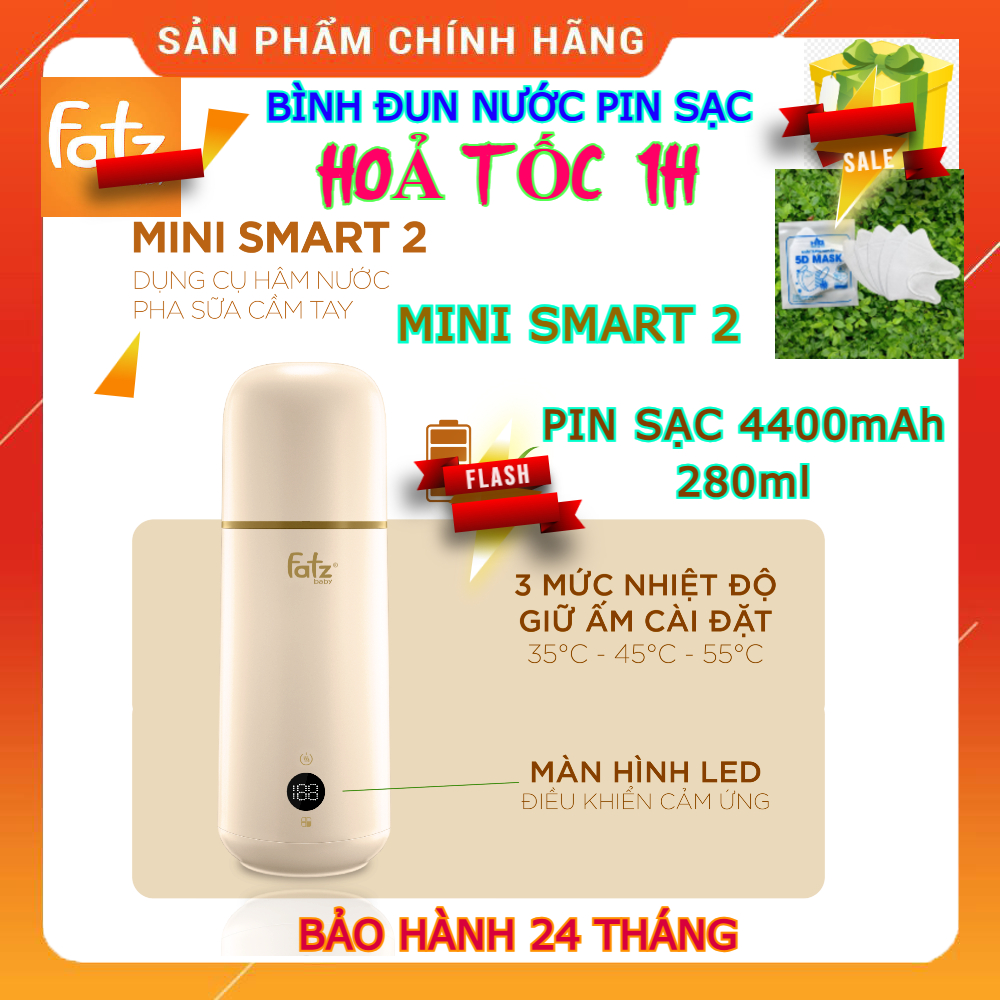 (HoảTốc1h) Dụng cụ hâm nước pha sữa cầm tay Mini Smart 2 FB3625VA Fatz Baby - Bình hâm sữa đun nước cho bé - Chính hãng