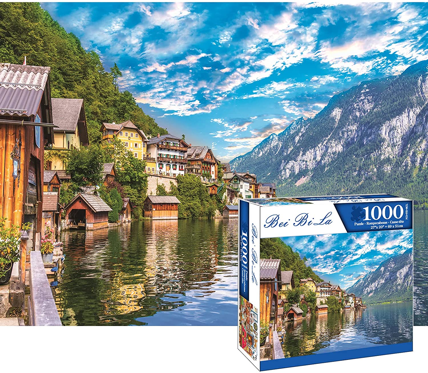 Tranh ghép xếp hình 1000 mảnh phong cảnh Hallstatt Áo, jigsaw puzzle pcs,  kích thước: 69x51 cm