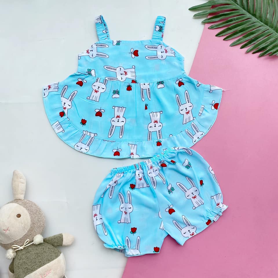 Đồ bộ tôn mẫu 2 dây lai cong mềm - mịn - mát cho bé gái 4-9kg dbton13