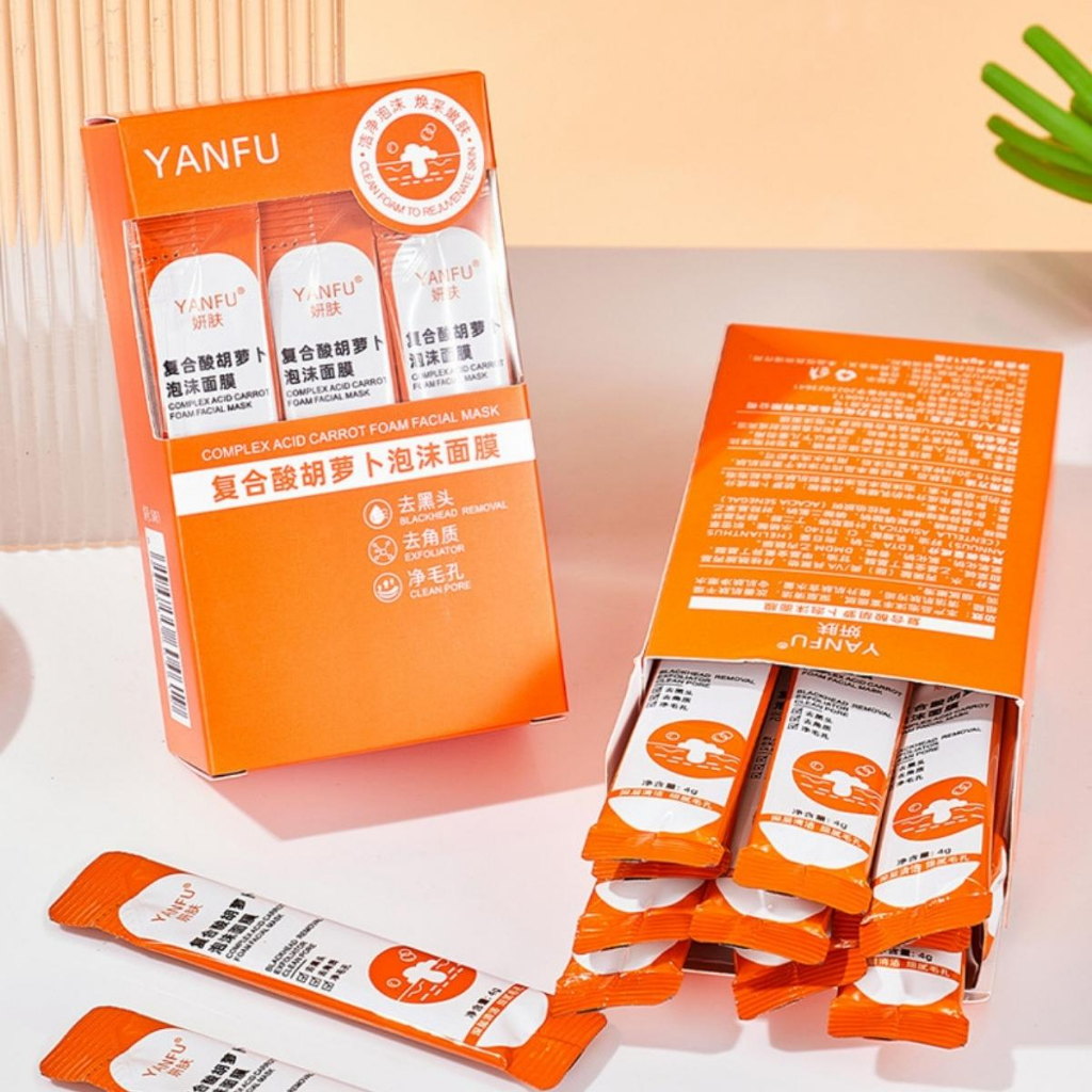  Mặt Nạ Sủi Bọt Cà Rốt Trắng Da  Hộp 12 Gói  Sạch Bụi Bẩn Dầu Thừa Mặt Nạ Giảm Mụn Đầu Đen Mặt Nạ Sủi Bọt Thải Độc Cà Rốt Yanfu Chính Hãng 