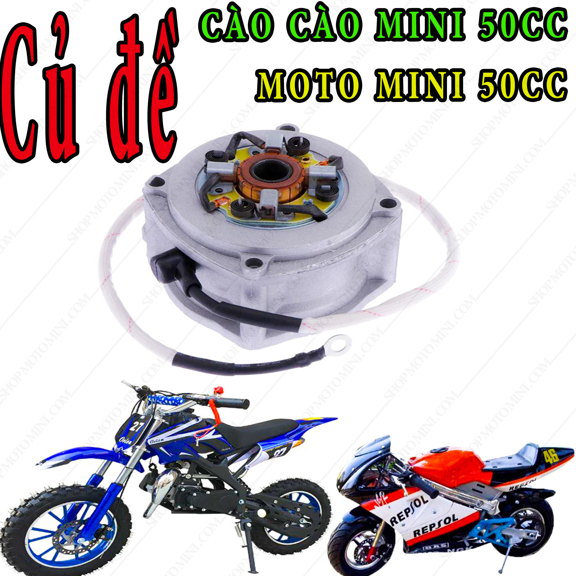 Bộ củ đề khởi động máy nổ | Xe moto mini 50cc | Cào cào mini 49cc gắn máy cắt cỏ | Bộ đề khỏi động điện