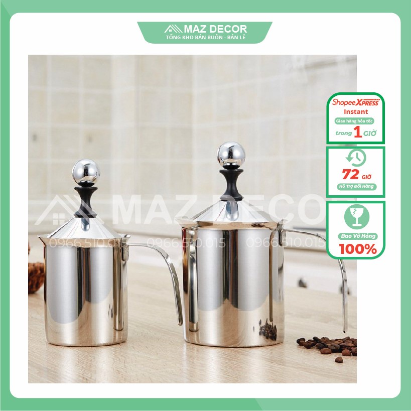 Giá Sỉ Ca đánh bọt sữa lạnh latte inox 2 lớp 400ml - 800ml bình sục sữa lạnh inox làm cà phê bọt
