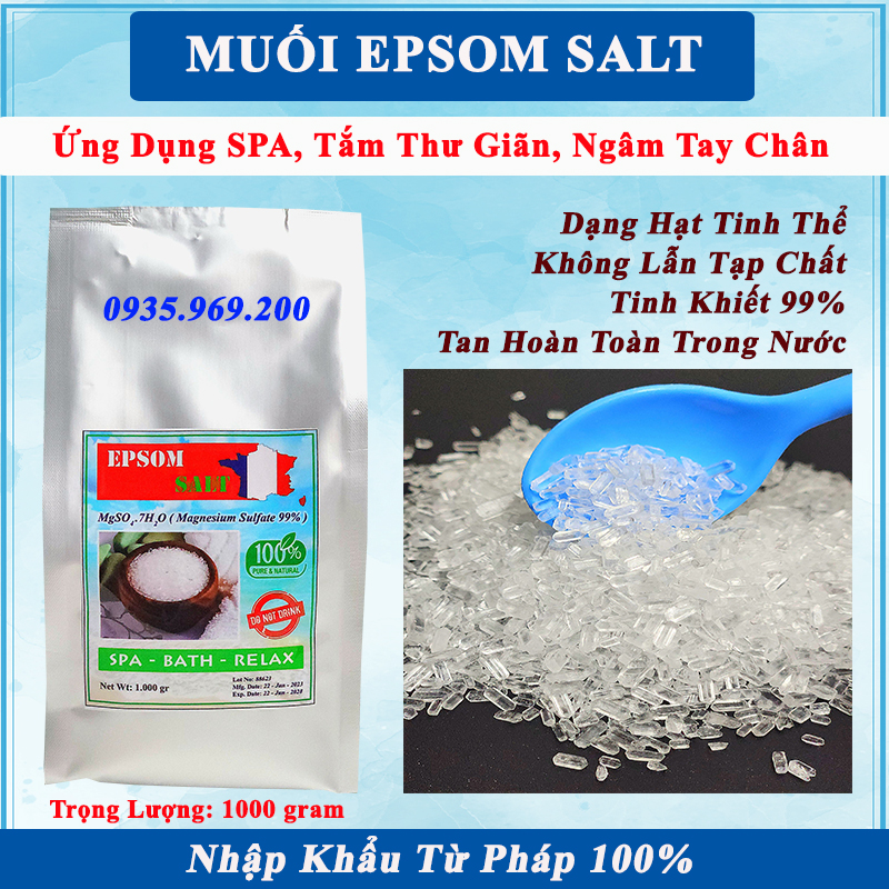 Muối Epsom Salt ( MgSO4 ) Dạng Hạt Tinh Khiết 99% Nhập Pháp ,Muối Ngâm Tay Chân , Tắm Thư Giãn . Gói