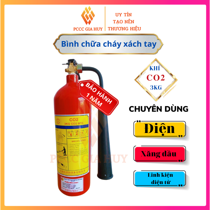Bình cứu hỏa ,bình chữa cháy khí CO2 3kg MT3 , chuyên dùng cho đám cháy điện , xăng dầu , linh kiện điện tử