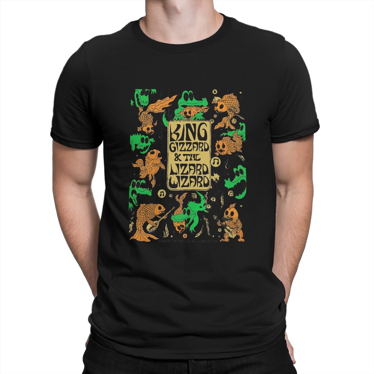 Music and Fish T-Shirts for Men King Gizzard&The Lizard Wizard Rock Band Funny Cotton Tee Shirt Crew Neck Short Sleeve T Shirt XS-4XL-5XL-6XL