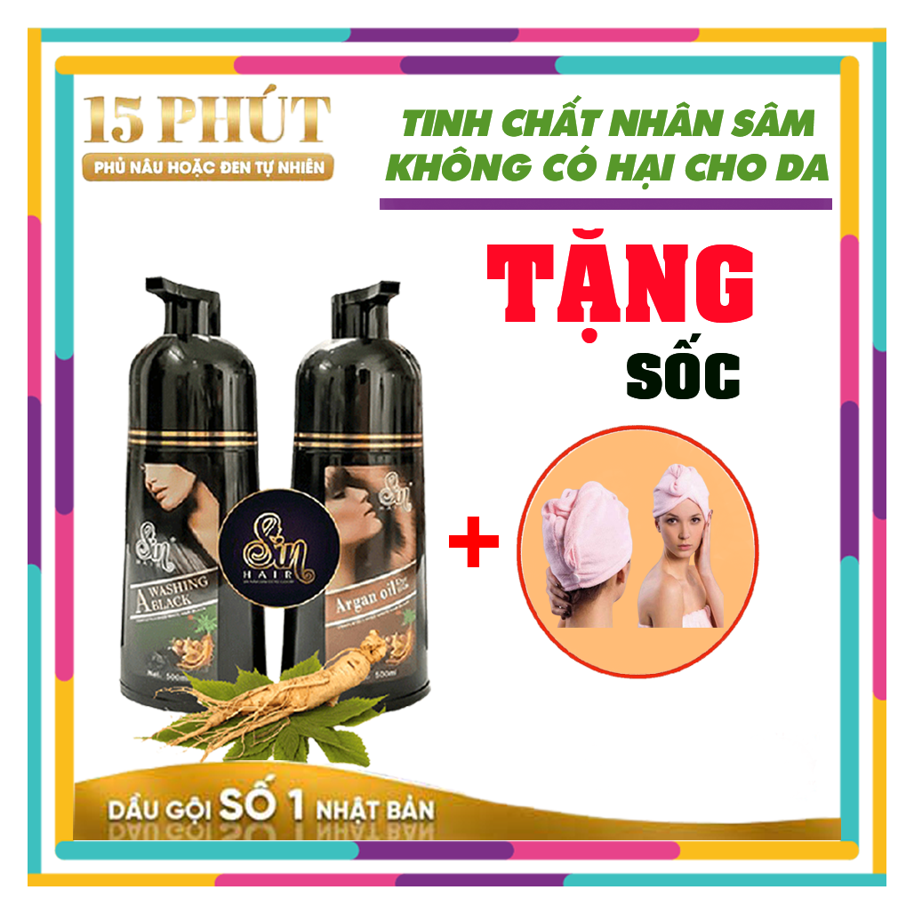 [HCM]Dầu gội phủ bạc nhân sâm SIN HAIR Mua 1 chai tặng 1 khăn quấn khô tóc cao cấp