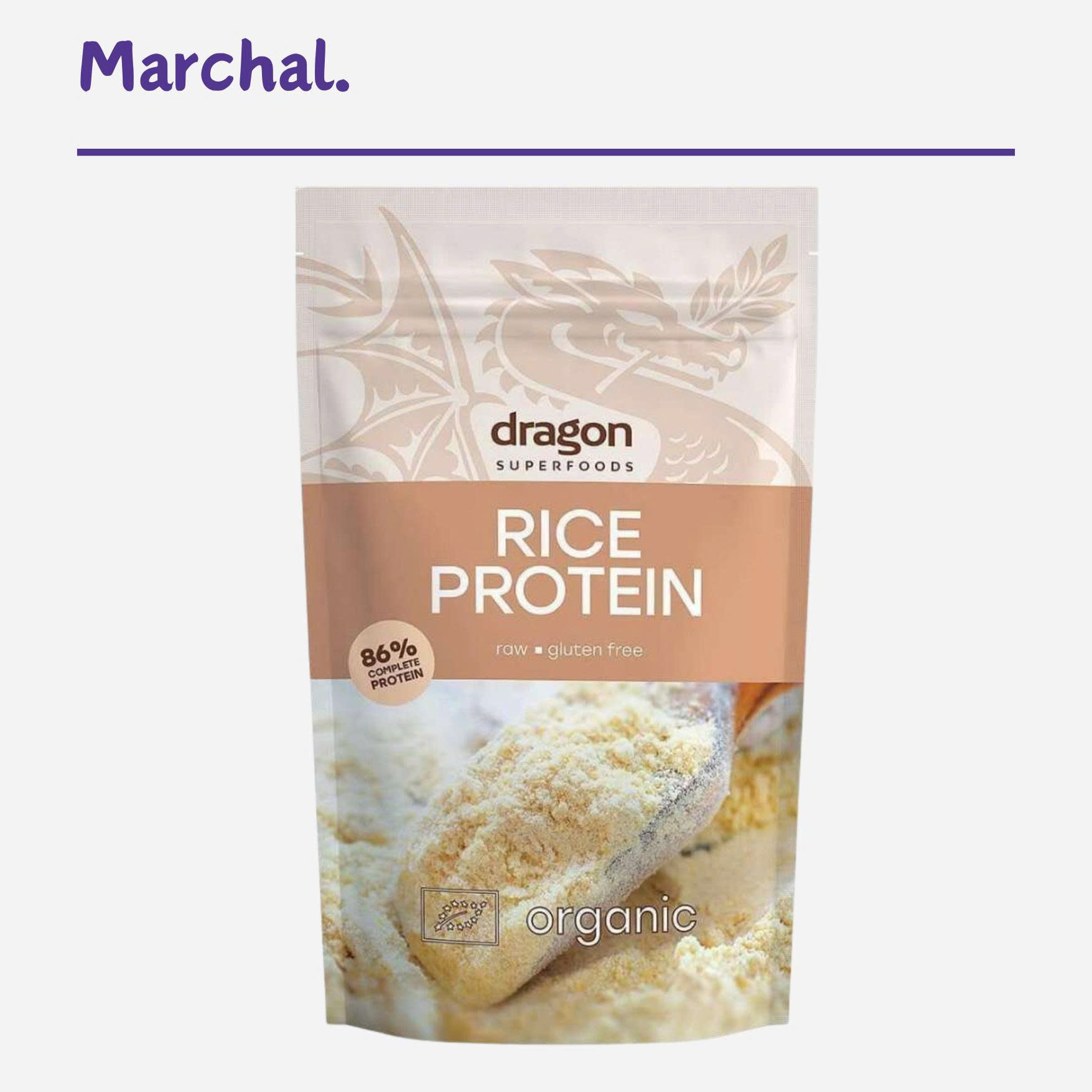 Dragon Superfoods Organic Rice Protein Powder 200g Protein Content 86% Friendly to the Digestive System