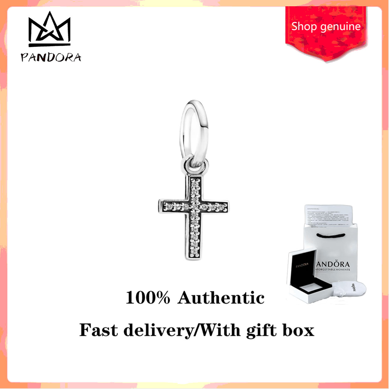 ♈100% authentic ♈ Pandorae Sparkling Cross Dangle Charm S925 sterling silver Valentine's Day Gift Birthday Gift