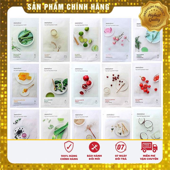 Combo 20 Mặt Nạ Giấy Innisfree Mix nhiều vị giúp dưỡng ẩm trắng sáng da_ My Real Queeze/ 20ml