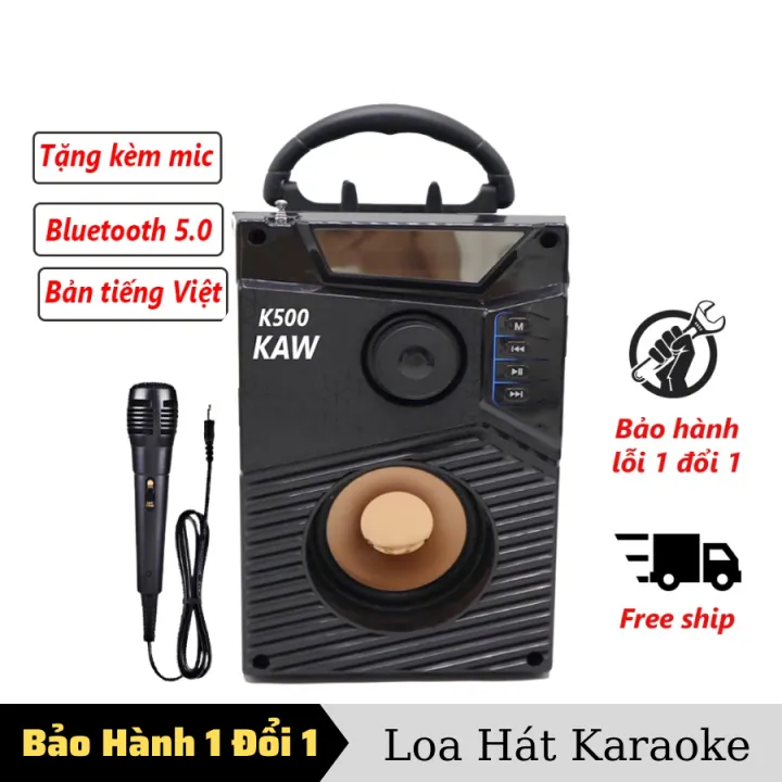 Loa bluetooth karaoke mini KAW K500, K600  Loa Nghe Nhạc Cho Âm Thanh 3D Sống Động Đi Kèm Mic Cắm Trực Tiếp pin sạc nhanh sử dụng lâu nghe nhạc hay có quai cầm ngoài trời