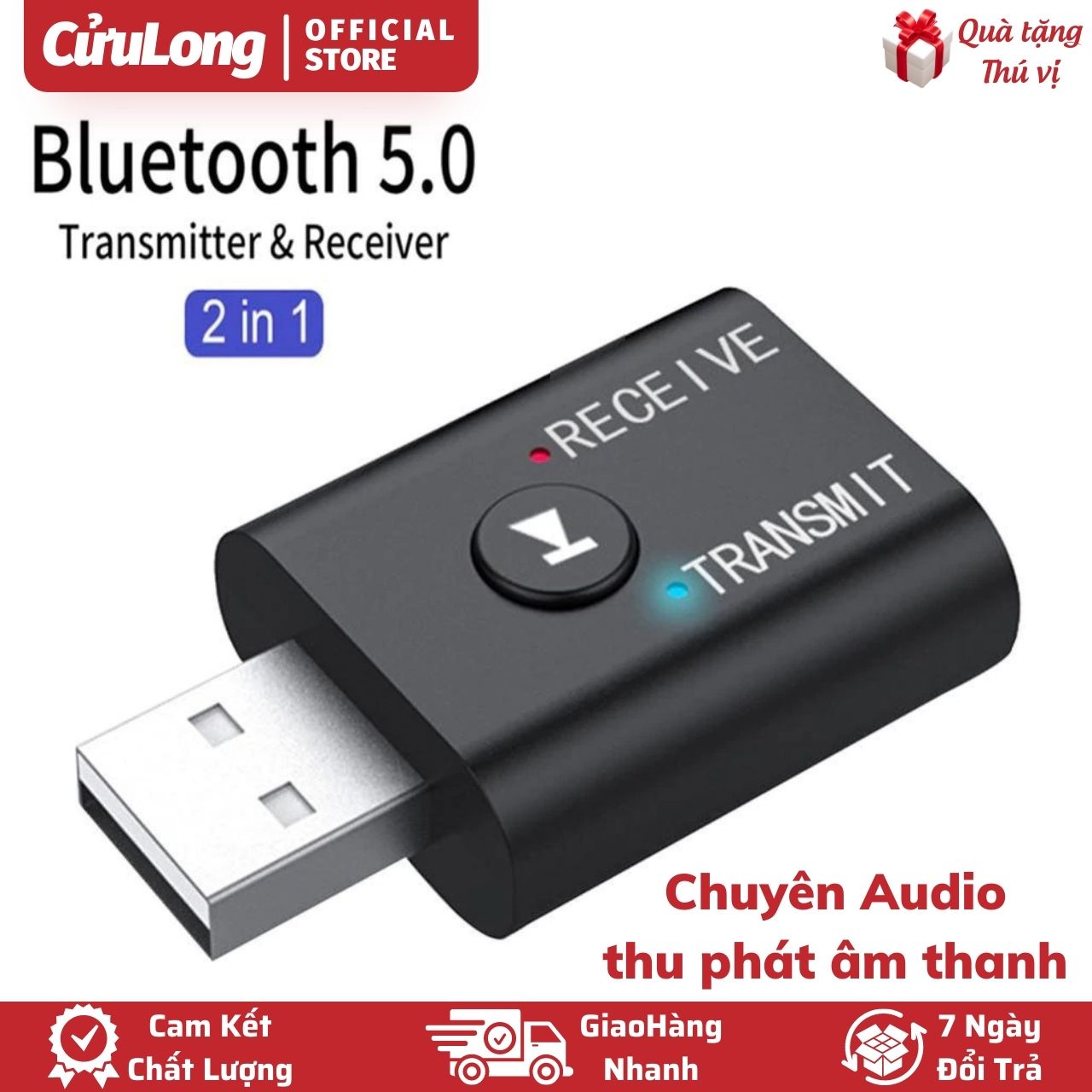 USB Audio Bluetooth 5.0 Thu Phát Truyền Âm Thanh Không Dây Cho Amply Karaoke Tivi Ô tô Xe Hơi Loa Laptop Máy Tính PC CuuLongStore