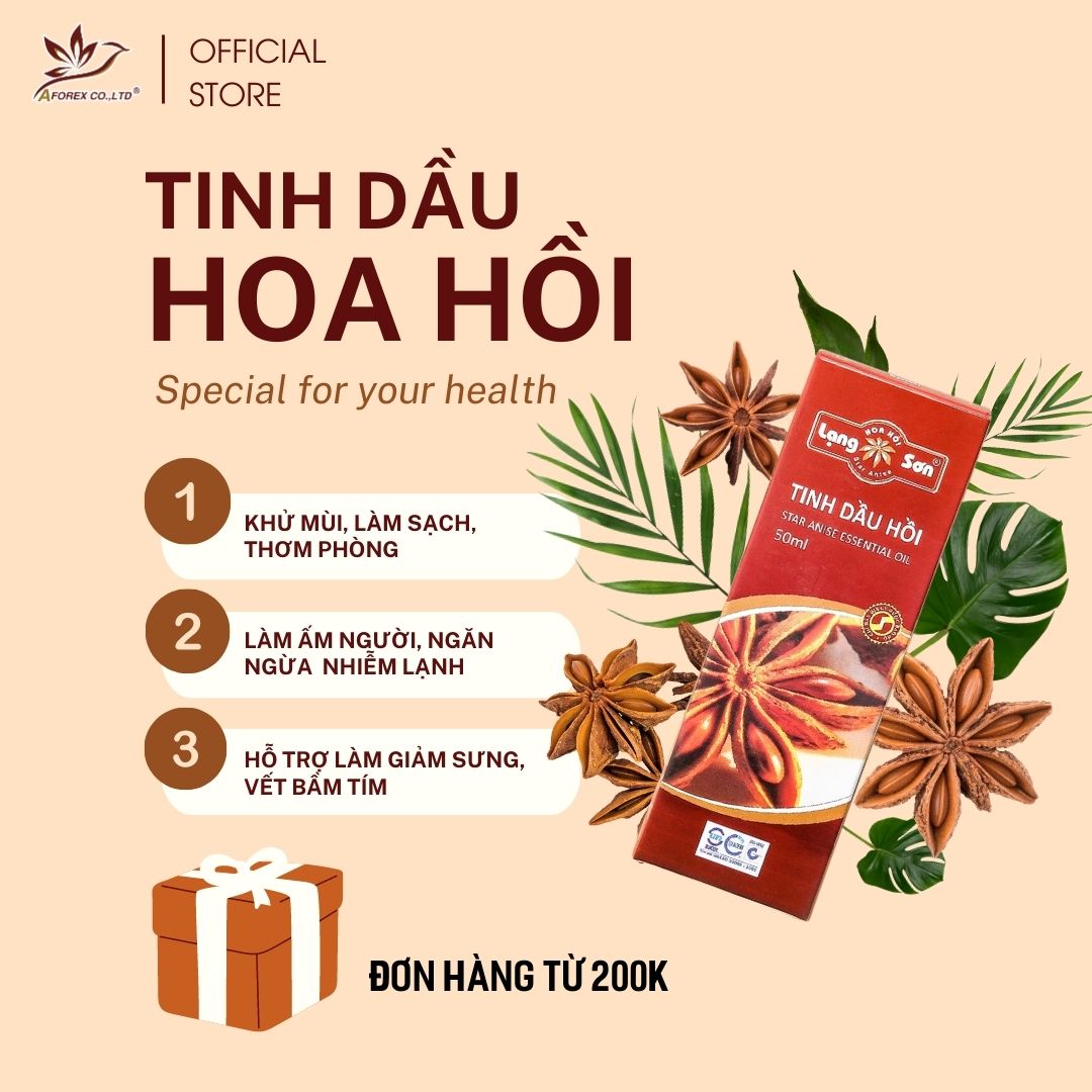 Tinh dầu Aforex Hoa Hồi Star Anise 10ml, 20ml, 50ml, 100ml làm thơm phòng, làm ấm, phòng cảm lạnh