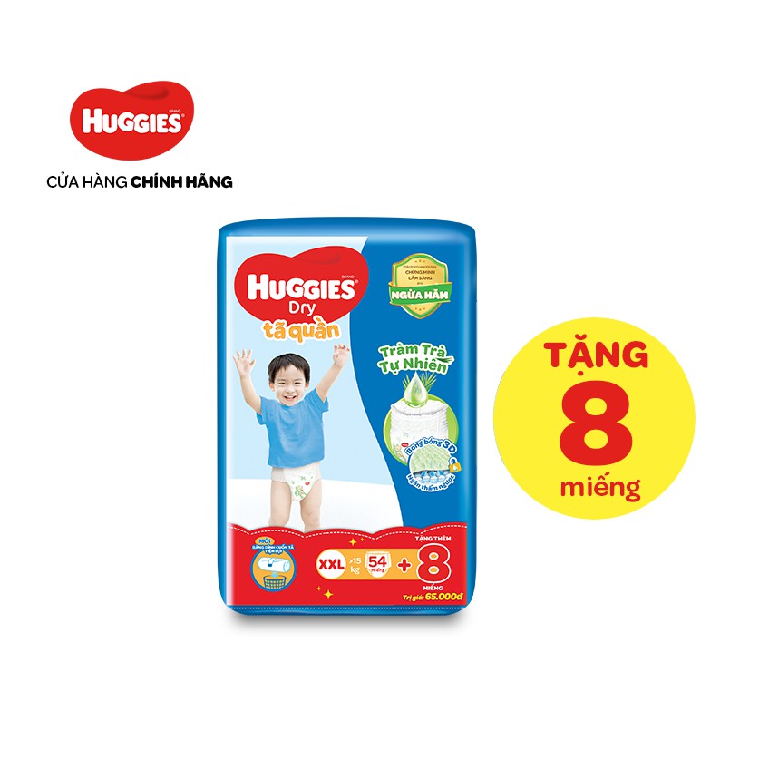 Tả quần huggies dry tràm trà tự nhiên size xxl gói 54 miếng