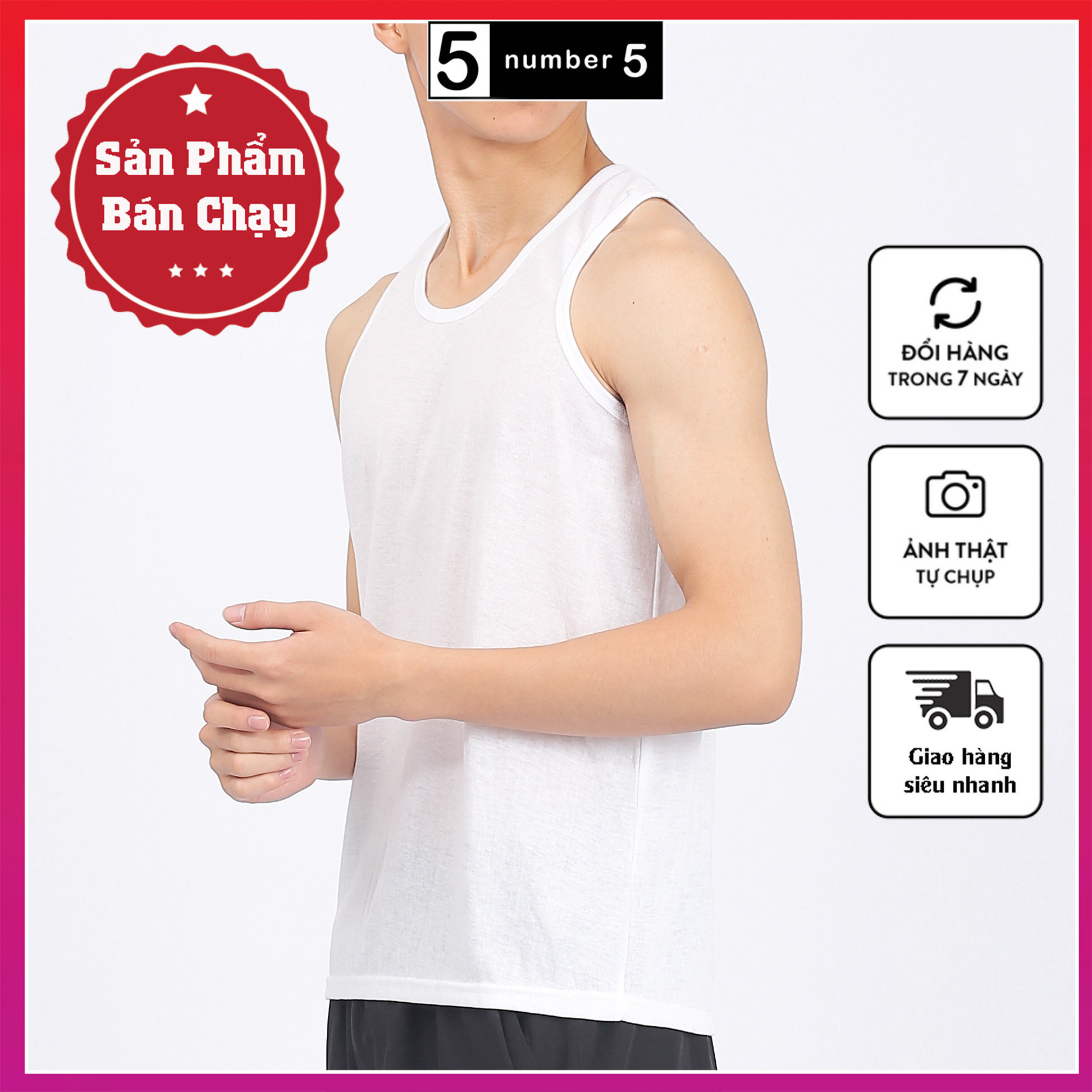 Áo May Ô Ba Lỗ Nam Thể Thao Chất Liệu Cotton Number5 [A3L]