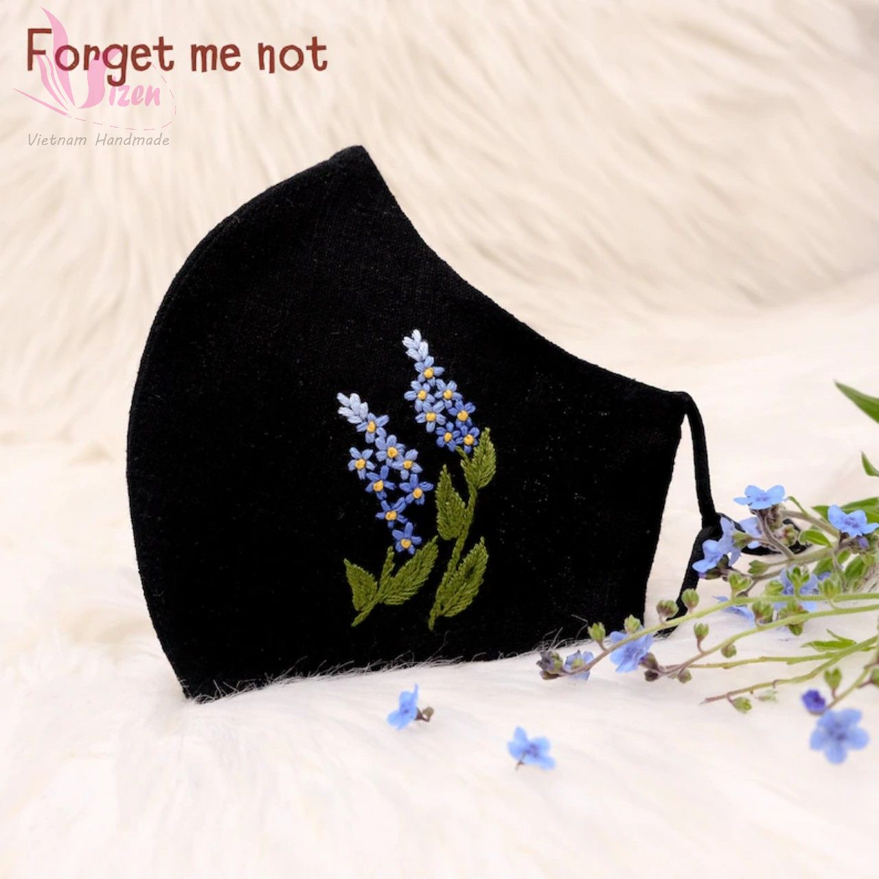 Khẩu trang vải linen thêu tay