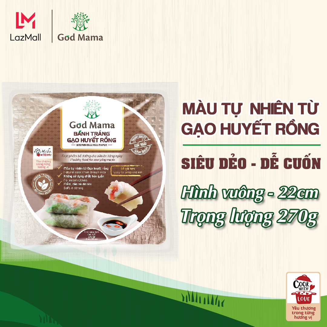 Bánh tráng gạo lứt huyết rồng God Mama - Hình vuông 22cm - Bánh tráng màu tự nhiên từ rau củ - Siêu dai, siêu dẻo, dễ cuốn hơn - Phù hợp cho những người muốn giảm cân - An toàn cho sức khỏe