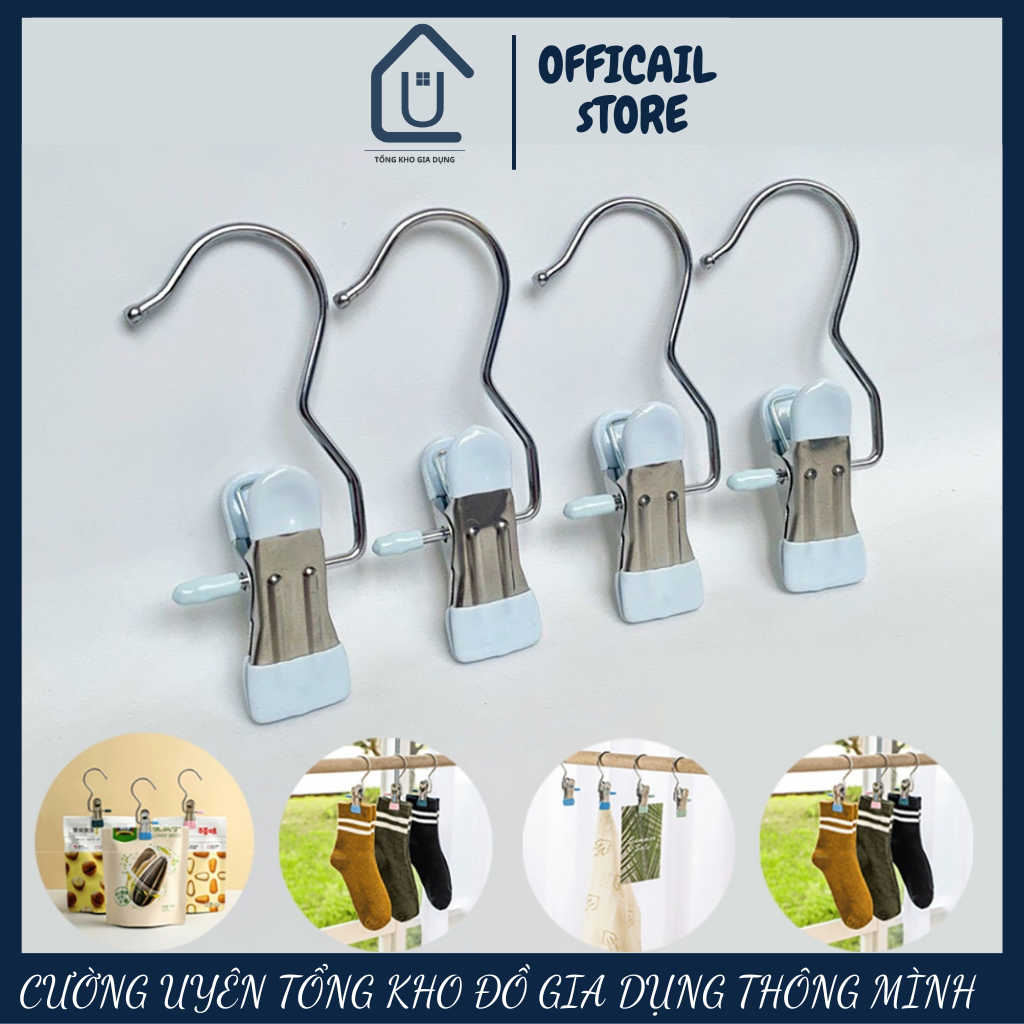 Combo 5 Móc Kẹp Đơn Nhỏ Gọn Tiện Lợi Treo Quần Áo, Mũ, Nón ,Tất, Vớ Bằng Inox Bọc Nhựa PVC Chắc Chắn Đa Năng