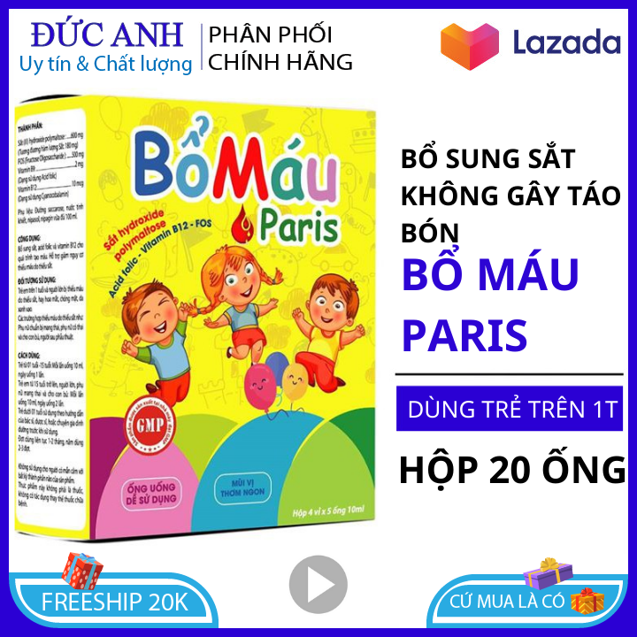 Bổ Máu Paris 20 ống giúp bé phát triển tăng cân ăn ngon ngủ tốt Bổ máu cho bé Bổ máu cho người lớn Sắt bổ máu Bổ sung sắt  Viên sắt bổ máu Bổ sung sắt cho bé  Đức anh center