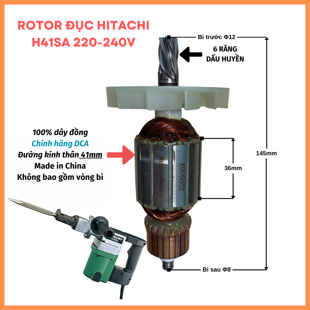 Rotor đục hitachi h41sa 220v - tặng chổi than