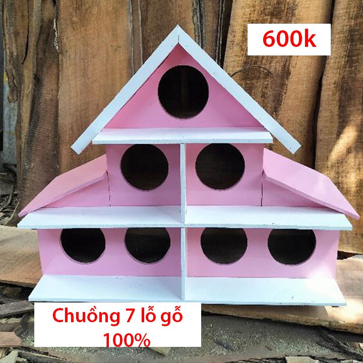 Chuồng chim bồ câu gỗ sơn màu hồng 7 lỗ tròn