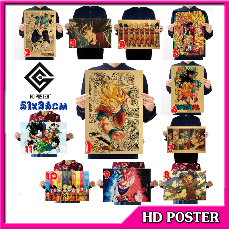 Poster Dragon Ball 51x36cm  Vintage - Goku - Vegeta - 7 Viên Ngọc Rồng - Hình Trang Trí Vintage